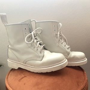 All white Dr. Martin boots